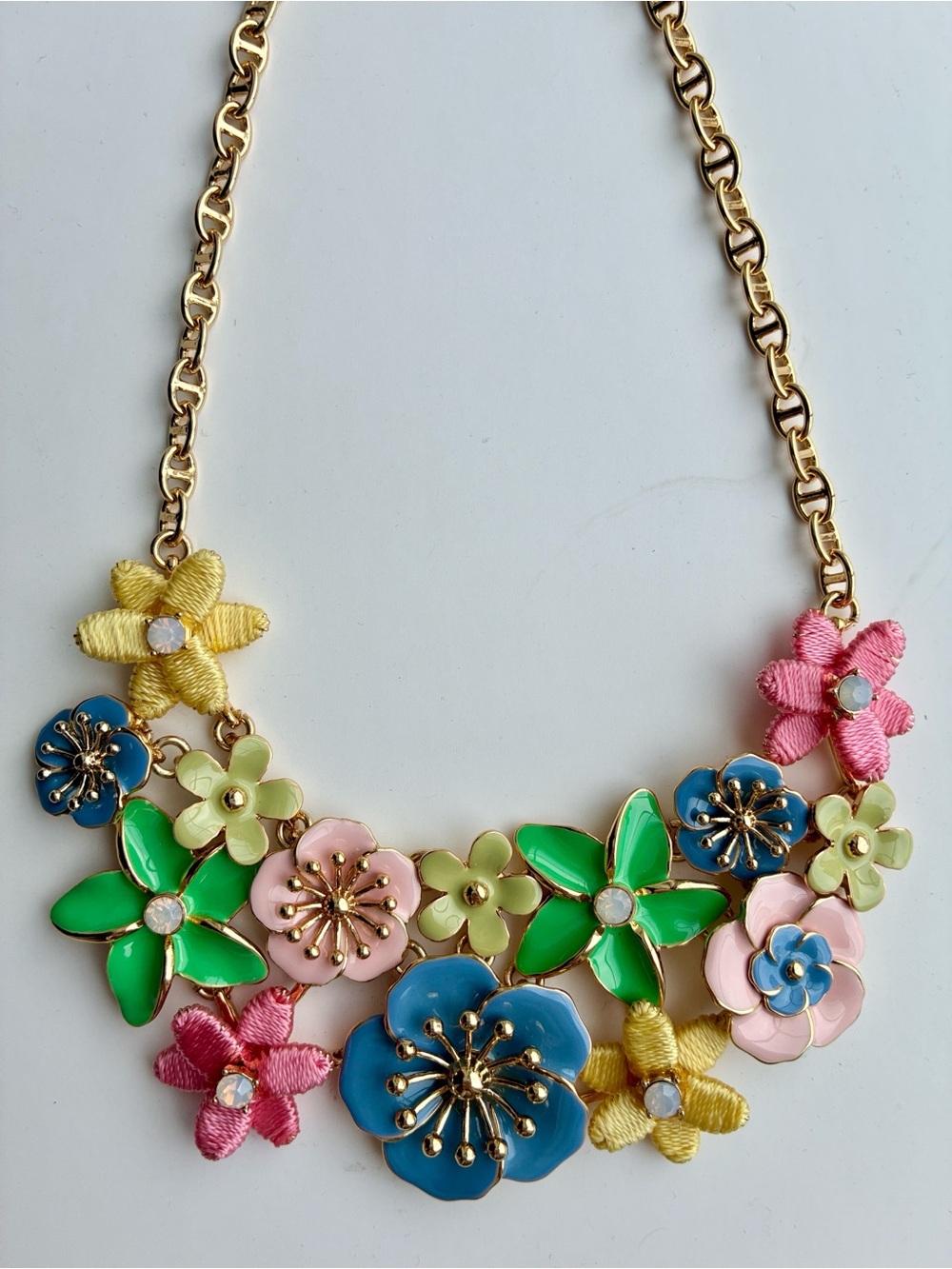 Talbots Multicolor Floral Statement Necklace - Gold Chain - Picture 5 of 6